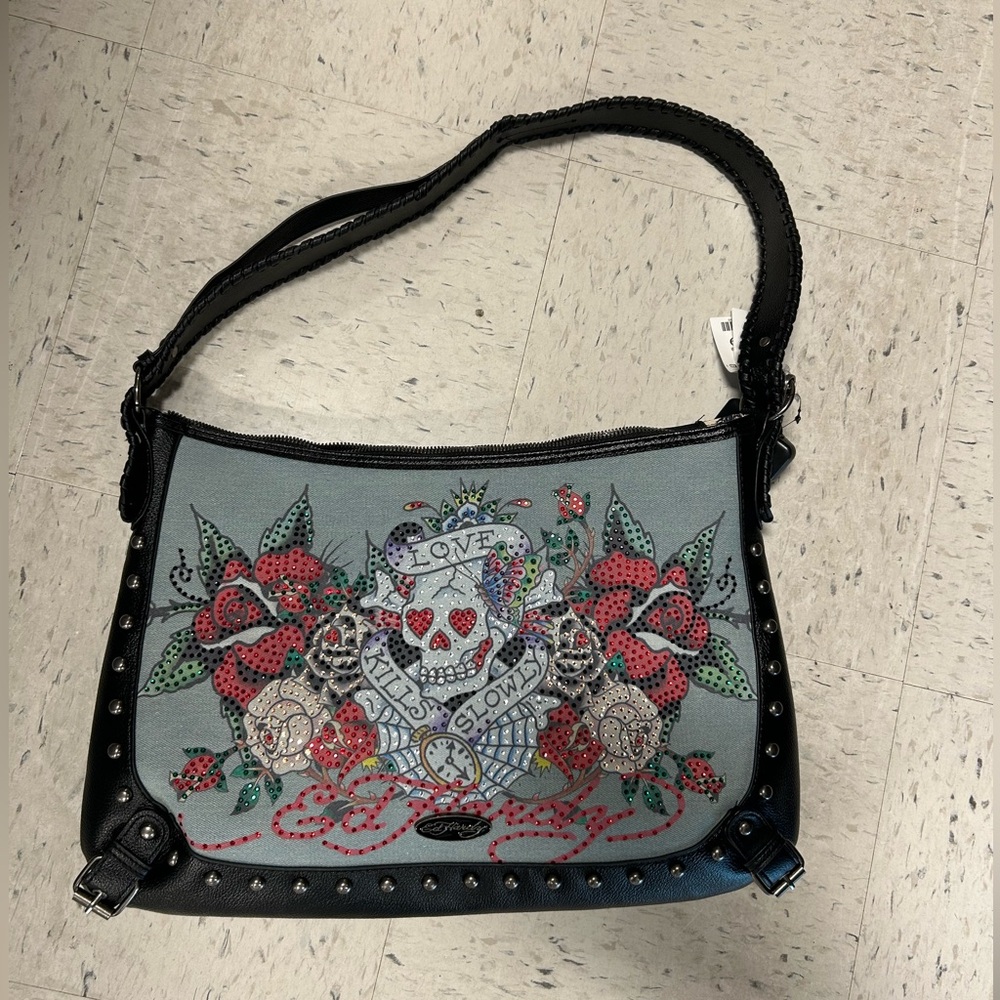 Ed Hardy Black and Gray Shoulder Bag